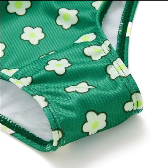 Green Floral Front Tie One Piece Swimsuit - Picture 5 of 5